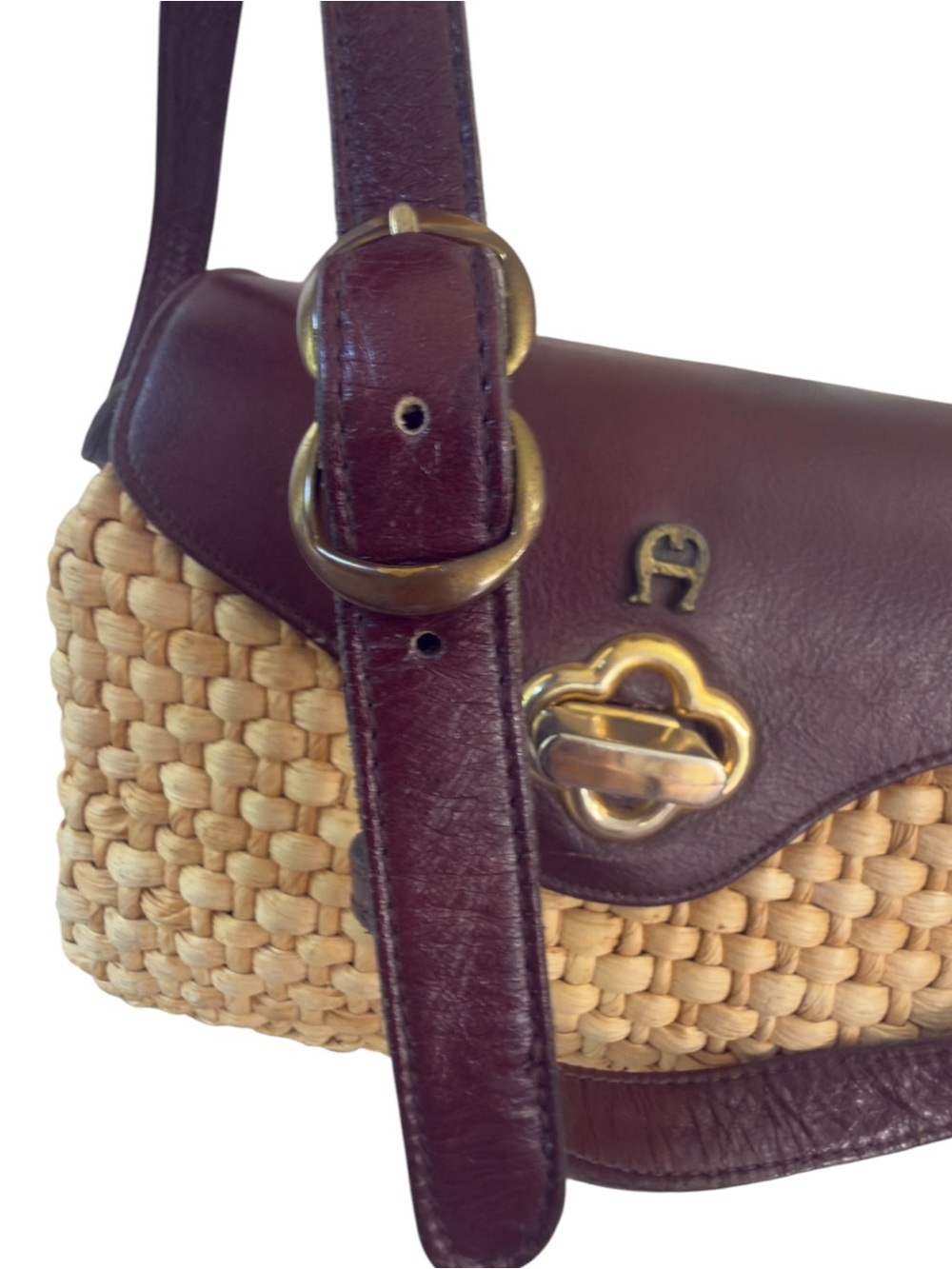 Etienne Aigner Vintage Woven Straw Crossbody Flap Bag Purse Oxblood Burgundy. - Picture 8 of 16